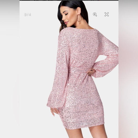 Bebe Sequin Tie Front Dress In Silver color. Size M - Picture 5 of 8